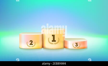 Platform for winners of competition or tournament on colored background. Stock Vector