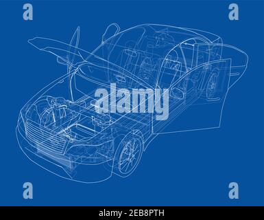 Electric Car With Chassis. Vector rendering of 3d Stock Vector
