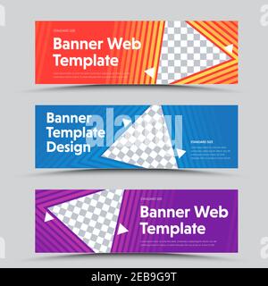 Design of vector horizontal banners with a triangular shape for the photo and the outer color stroke. Templates for the web. Set Stock Vector