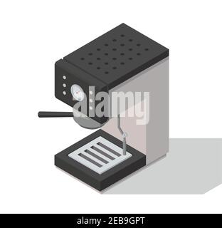 Vector isometric coffee machine made in soft retro colors. Coffee maker icon isolated on white background. Stock Vector