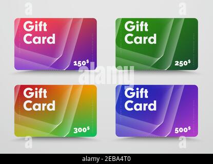 set of gift card templates with volumetric inverted abstract squares made from strokes. Design with soft gradients on background. Vector illustration Stock Vector