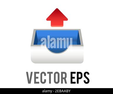 The isolated vector mail, document paper tray icon with red up arrow for email outbox, used for digital activity, uploading, messaging, ordering, shar Stock Vector