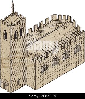 Medieval Building Map Icon Vintage Illustration Stock Vector