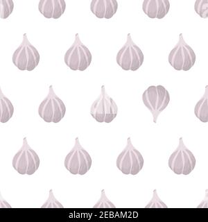 Garlic bulb seamless pattern in cartoon art style with eye catching element. Vector illustration graphic design. Healthy food background. Vegetable, spice for cooking. Stock Vector