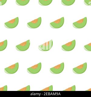 Cartoon illustration with green honeydew slice seamless pattern. Sweet melon fruit art for print design, fabric, textile, wrapping paper. Healthy food background. Stock Vector