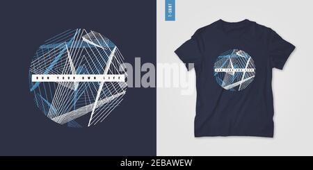 Geometric mens t-shirt design, graphic print, vector illustration Stock Vector