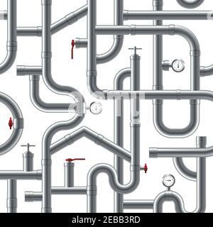 Plastic grey pipe system realistic seamless pattern vector illustration Stock Vector