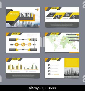 Company presentation templates set on grey background flat isolated vector illustration Stock Vector