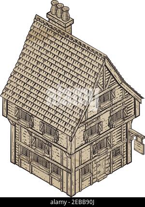 Medieval Building Map Icon Vintage Illustration Stock Vector