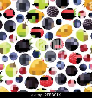 Realistic berries seamless pattern with black currant gooseberry raspberry strawberry blackberry blueberry on white background vector illustration Stock Vector