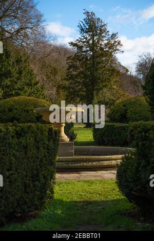 Boultham Park Lincoln, Lincolnshire, open spaces, woodland, lake, wildlife, urban space, rural amenity, paths, water fountain, bandstand ornate green Stock Photo