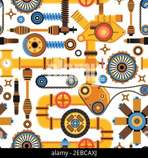 Machinery seamless pattern with various technical and industrial elements in flat style vector illustration Stock Vector