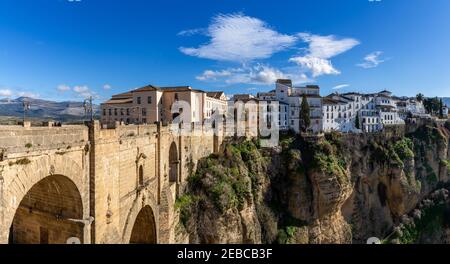 Ronda, Spain - 1 February, 2021: A view of the old town of Ronda and the Puente Nuevo over El Tajo Gorge