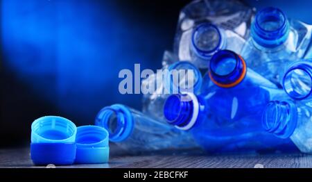 Composition with empty mineral water bottles. Plastic waste Stock Photo