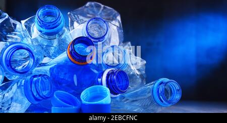 Composition with empty mineral water bottles. Plastic waste Stock Photo