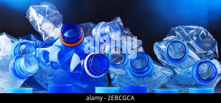 Composition with empty mineral water bottles. Plastic waste Stock Photo