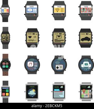 Smart watch modern electronic devices icon flat set isolated vector illustration Stock Vector