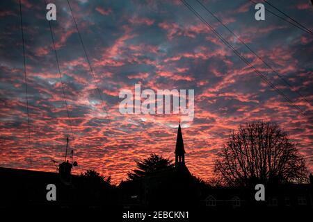 Dramatic sunrise in red, Marlow, uk Stock Photo
