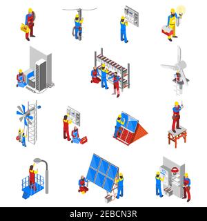 Electrician icons set with tools and equipment isometric isolated vector illustration Stock Vector