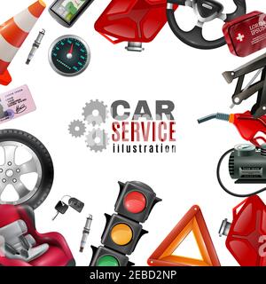 Car Maintenance Set Of Different Auto Accessories And Equipment On