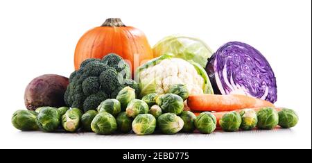 Composition with fresh vegetables isolated on white background Stock Photo