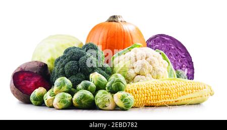 Composition with fresh vegetables isolated on white background Stock Photo