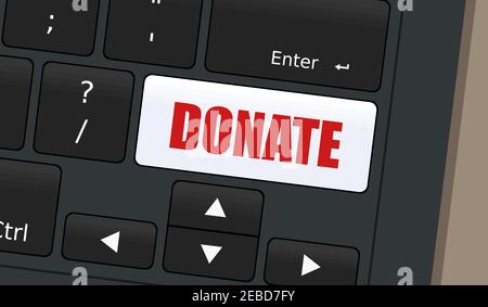 Donate special button. Laptop keyboard conceptual illustration. Charity donation online. Stock Vector