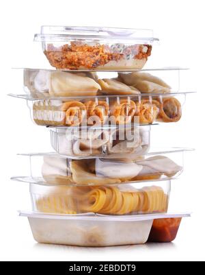 A variety of prepackaged food products in plastic boxes. Stock Photo