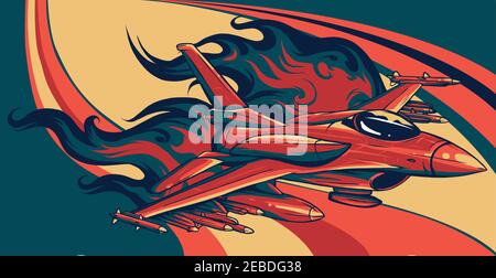 vector illustration combat aircraft on colored background Stock Vector