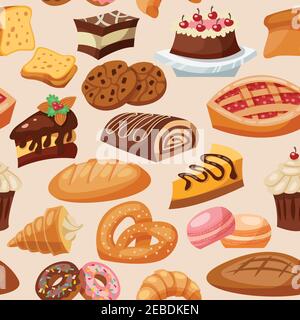 Pastry bakery and sweets chocolate snacks seamless pattern vector illustration Stock Vector