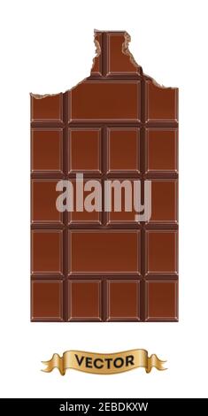 Chocolate bitten bars on white background, realistic vector illustration close-up Stock Vector