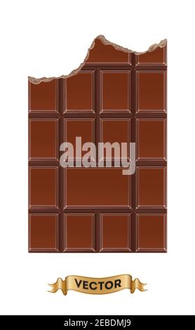 Chocolate bitten bars on white background, realistic vector illustration close-up Stock Vector