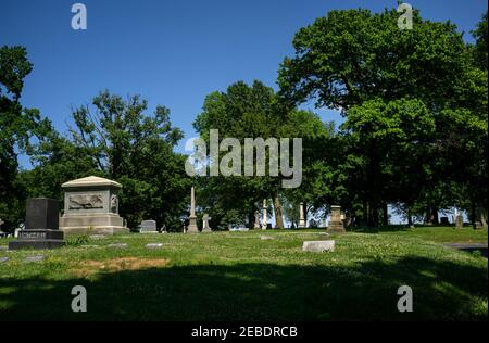 Scene of Calvary Cemetery in the Walnut Park neighborhood of St. Louis, Missouri USA Sunday, June 14, 2020. Administered by the Archdiocese of St. Lou Stock Photo