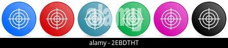 Target vector icons, set of circle gradient buttons in 6 colors options for webdesign and mobile applications Stock Vector
