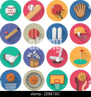 Sport icons flat set with football golf basketball balls and equipment isolated vector illustration Stock Vector