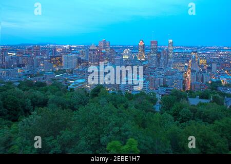 Canadian city skyline at night during summer, Montreal, Quebec, Canada Stock Photo