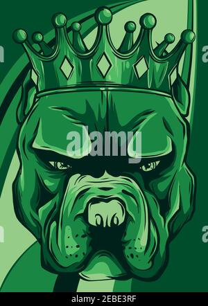 Vector illustration Angry pitbull head with crown Stock Vector