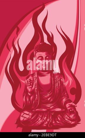 Sitting Buddha over colorful background. Vector illustration. Stock Vector