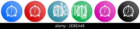 Alarm vector icons, set of circle gradient buttons in 6 colors options for webdesign and mobile applications Stock Vector