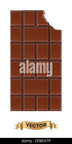 Chocolate bitten bars on white background, realistic vector illustration close-up Stock Vector