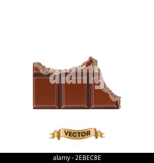 Chocolate bitten bars on white background, realistic vector illustration close-up Stock Vector