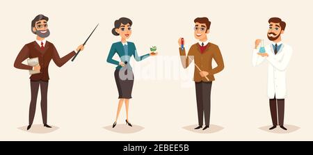 Education cartoon template with different characters of male and female teachers isolated vector illustration Stock Vector