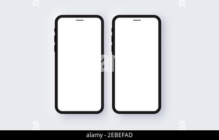 Realistic Double Mobile Phone Neomorphism Template Mockup Vector Stock Vector