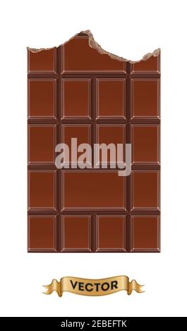 Chocolate bitten bars on white background, realistic vector illustration close-up Stock Vector