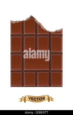 Chocolate bitten bars on white background, realistic vector illustration close-up Stock Vector