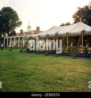 Dinner at Mount Vernon in honor of Muhammad Ayub Khan, President of Pakistan, 7:45PM. State dinner in honor of President Mohammad Ayub Khan of Pakistan. Marquee; Mount Vernon, Virginia. Stock Photo