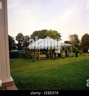 Dinner at Mount Vernon in honor of Muhammad Ayub Khan, President of Pakistan, 7:45PM. State dinner in honor of President Mohammad Ayub Khan of Pakistan. Marquee; Mount Vernon, Virginia. Stock Photo