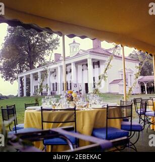 Dinner at Mount Vernon in honor of Muhammad Ayub Khan, President of Pakistan, 7:45PM. State dinner in honor of President Mohammad Ayub Khan of Pakistan. Marquee; Mount Vernon, Virginia. Stock Photo