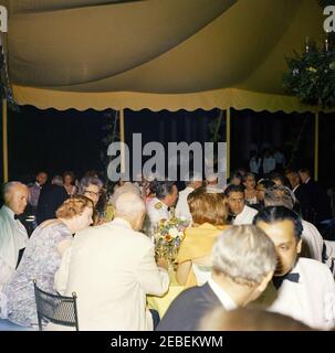 Dinner at Mount Vernon in honor of Muhammad Ayub Khan, President of Pakistan, 7:45PM. State dinner in honor of President Mohammad Ayub Khan of Pakistan. Unidentified guests. Marquee; Mount Vernon, Virginia. Stock Photo
