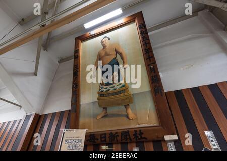 Tokyo, Japan - Jan 21 2016: Artwork of a famous sumo westler exhibited in the Sumo Museum in Tokyo, Japan. Stock Photo